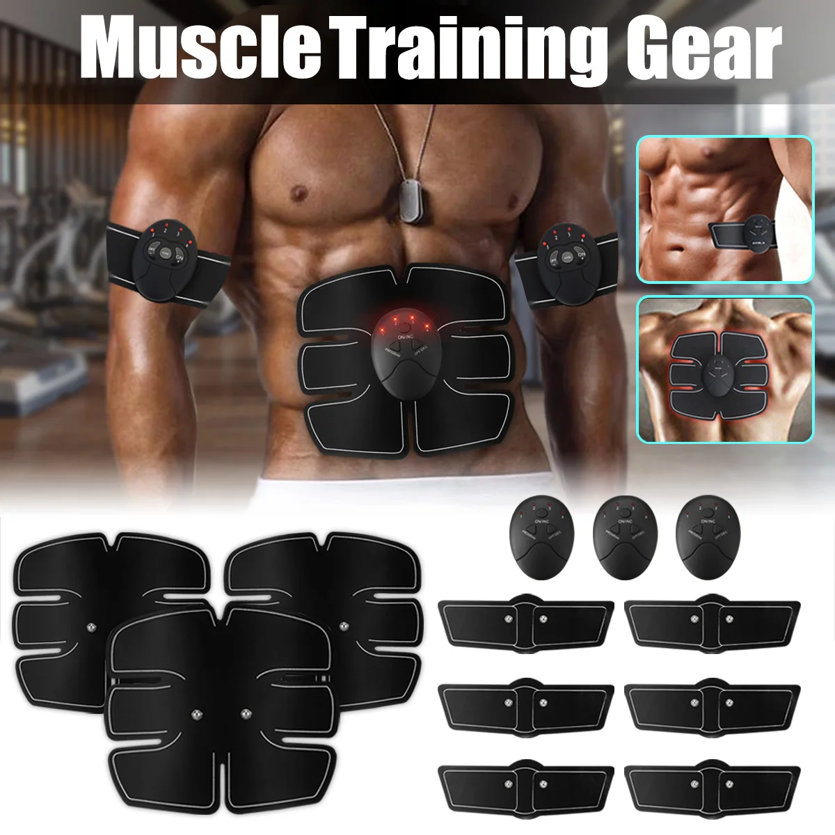 

12PCS Set Abs Stimulator Abdominal Muscle Training Exerciser Toning Belt Waist Arm Trimmer Body Fitness Gym Equipment