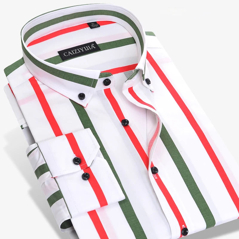 남성 캐주얼 명암 멀티 세로 줄무늬 셔츠 고품질의 긴 소매 슬림 피트 버튼 드레스 셔츠없이 포켓