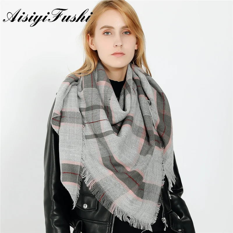 

AISIYIFUSHI Female Knitted Wool Long Scarf Solid Cashmere Scarves Lady Winter Thicken Warm Soft Pashmina Scarf Knit Scarves 2019
