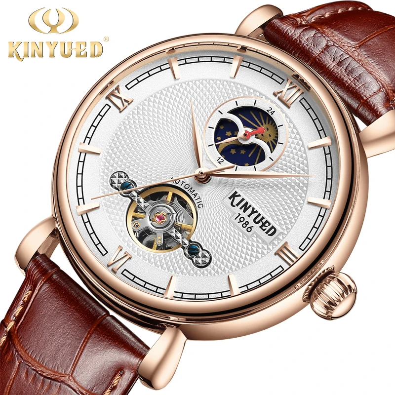 Часы KINYUED Tourbillon Мужские автоматические водонепроницаемые Роскошные армейские