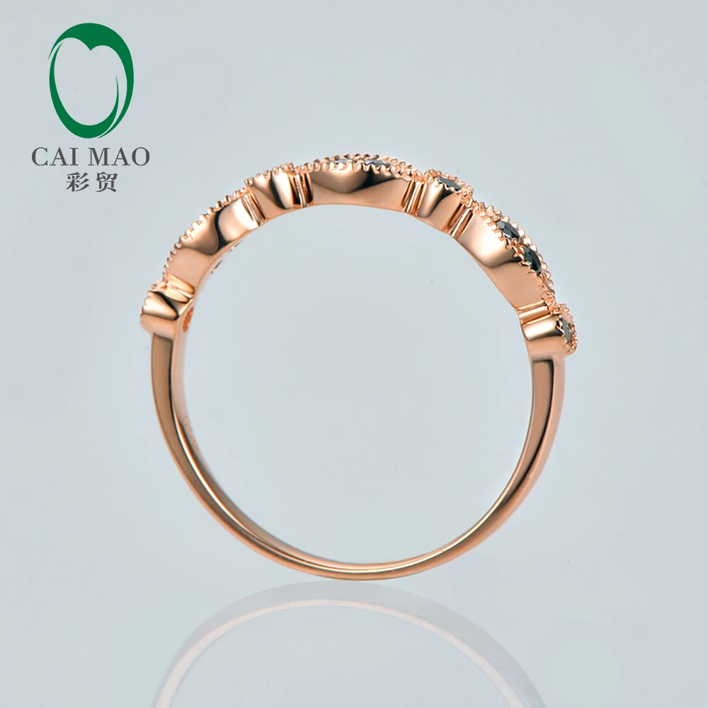 Caimao 14KT Rose Gold 0.15ct Natural Black Diamond Milgrain Design Engagement Wedding Band for Womens