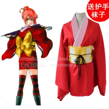 

Gintama Gin Tama Silver Soul Kagura Kimono Anime Cosplay Costume Red Uniform Short Lolita Dress
