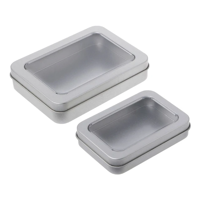 Metal Containers, Square Metal Tins w/ Clear Top Covers