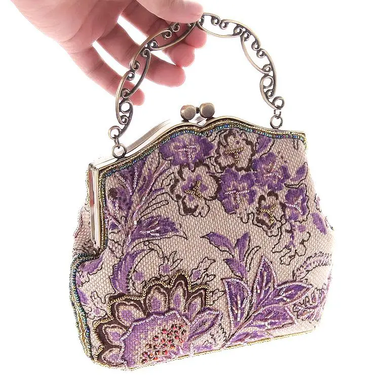 Vintage Printed Floral Evening Bag Embroidery Beading Diamonds Evening Bag Small Party Wedding Chain Shoulder Handbags Vintage Printed Floral Evening Bag Embroidery Beading Diamonds Evening Bag Small Party Wedding Chain Shoulder Handbags