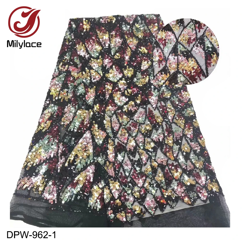 

Latest French Lace Fabric 2019 High Quality African Lace Fabric with Multicolor Glitter Sequins for Nigerian Lace DPW-962