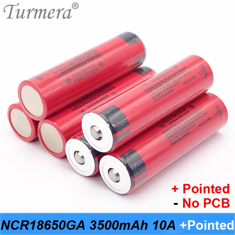 Turmera NCR18650GA 3500 mAh 3,6 v 10A с острым (NO печатной платы) 18650 Батарея для электрический велосипед, фонарик, power bank использовать 2019 Новый ma6