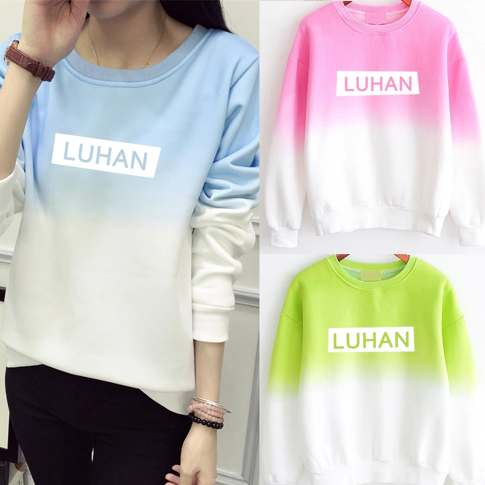 Kpop exo одежда Lu Han Pu Canlie Wu Shixun толстовки градиентные цвета для студентов должны