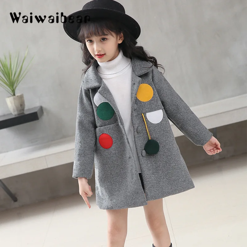 

Children Girls Spring Autumn Coats New Fashion Brand thick woolen Baby Jacket Solid Casual Polka Dot Kids Clothes Outwears
