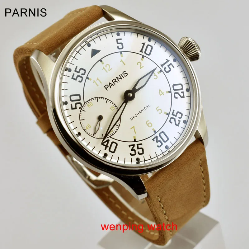 Parnis Новое поступление 44 мм механические мужские часы с ручным подзаводом Азиатский 6497 механические мужские часы с мягким ремешком