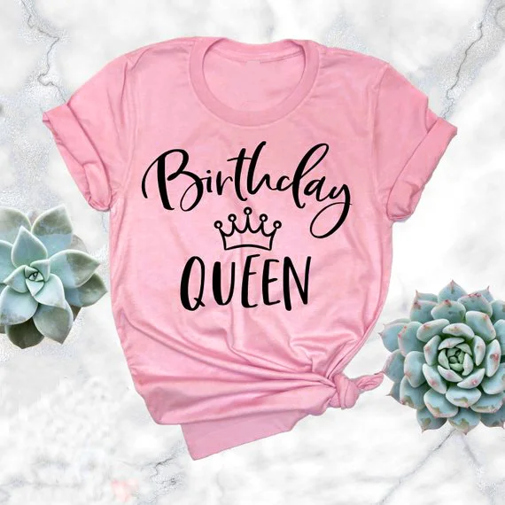 PADDY DESIGN Birthday Queen Crown T-shirt Party Women Tshirt For Lady Summer Short Sleeve Female Femme Top Tee Plus Size Fashion