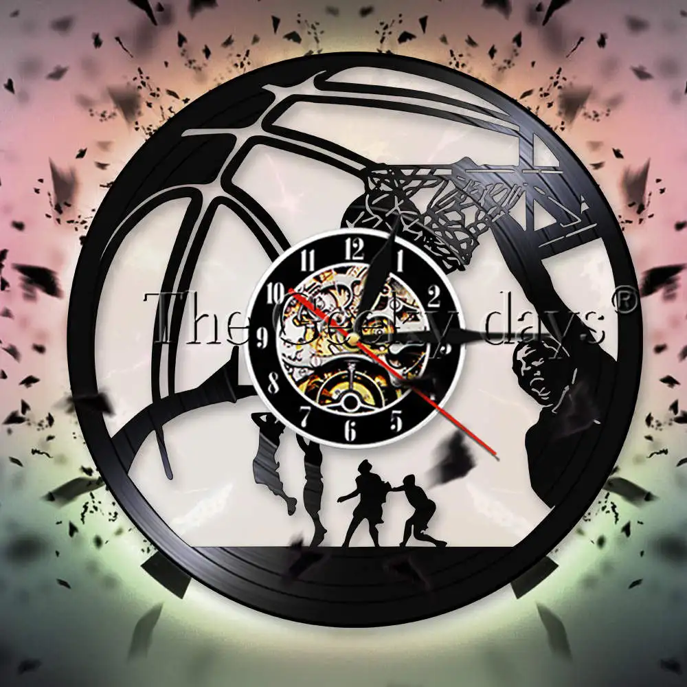 Basketball Player Slam Dunk One Handed Jam Vinyl Record Wall Clock