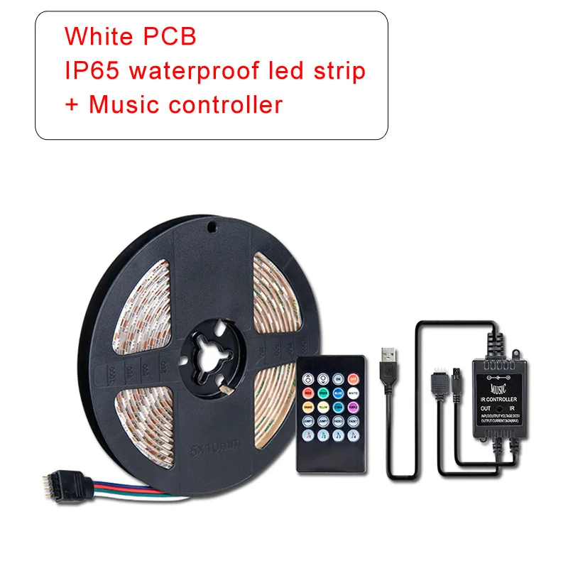 White PCB IP65 USB светодиодный светильник с ИК-пультом дистанционного управления музыкой IP20 IP65 гибкий светодиодный RGB лента SMD5050 5 в USB ТВ фоновый светильник gting - Испускаемый цвет: White PCB IP65