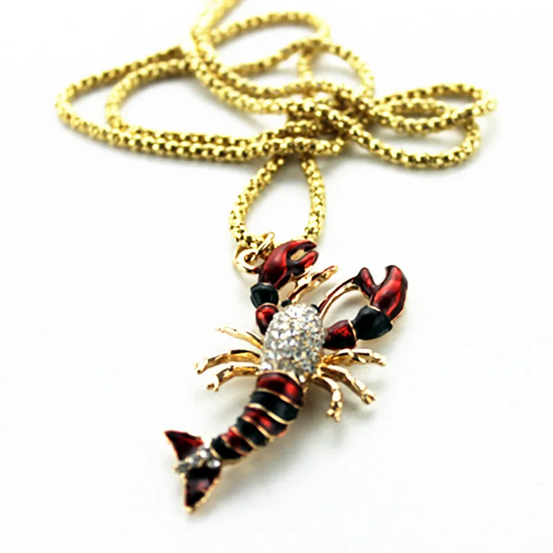 

ENZE 2016 free shipping women fashion jewelry fashion sweater to wear red scorpion semi-precious stones long necklace