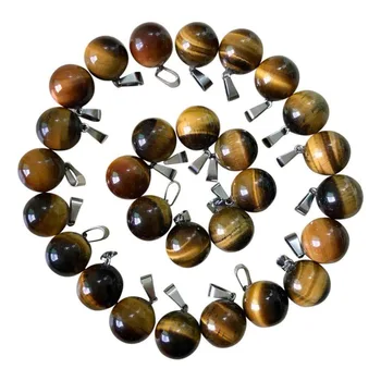 

Wholesale 50pcs/lot Natural Tiger Eye Stone Ball Pendants Yellow Beads DIY Jewelry Earrings Necklace for Woman Child Gift free