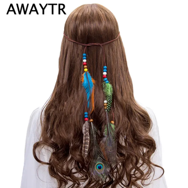 New Fashion Women Boho Style Festival Feather Headband Hippie Weave