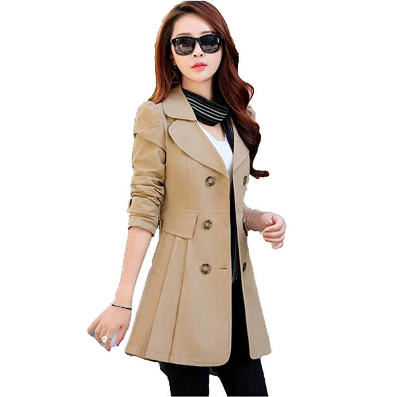 wonderful  Fashion 2020 Spring jacket women solid color windbreaker large size long double - breasted coat fem