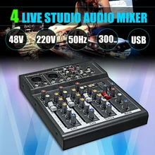 Mixer profissional karaokê 4 canais, estúdio, dj, mixer, amplificador digital, mini microfone, som, placa de som