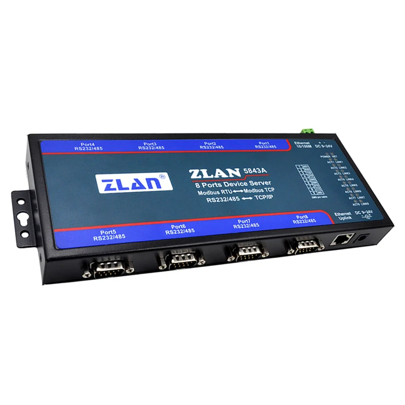 ZLAN5843A 8 портовый RS232 RS485 к Ethernet конвертер несколько последовательных устройств