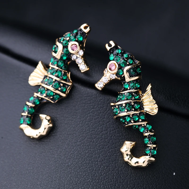 Green Crystal Enamel Seahorse Earring 2017 New Design Cute Animal Green Crystal Enamel Seahorse Earring 2017 New Design Cute Animal Earrings Studs Bijoux Ear Accessories In Stud From Jewelry On