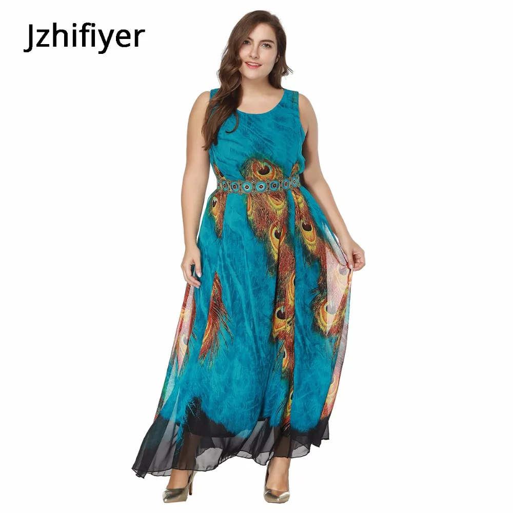 

women mujer maxi summer dress one piece sexy O-neck sleeveless pareo sarong kaftan peacock blue dress holiday plus size XL-8XL