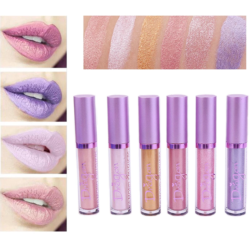 

Dragon Ranee Brand Gold Pink Metallic Liquid Lipstick Waterproof Long Lasting Pintalabios Glitter Lip Gloss Matte Lips Makeup