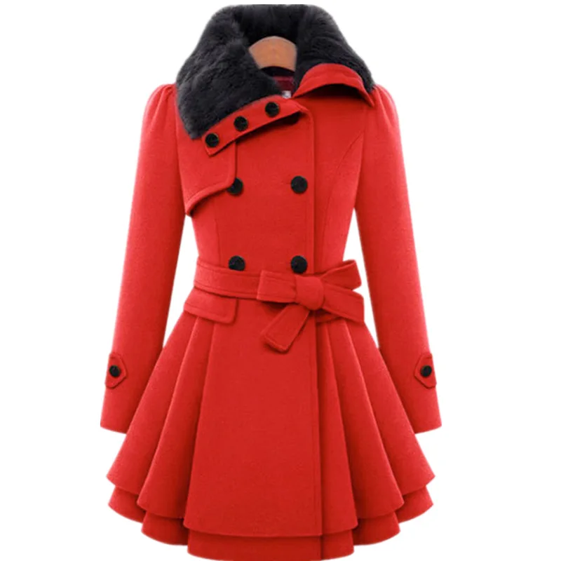 kaki Ceintures Européenne Haute Taille Pleine Manteaux rouge Laine Manteau Épais Manches Nouveau bleu Breasted 5xl La Noir down Collar 2017 Turn Plus Double Femmes Qualité gT6nq45H