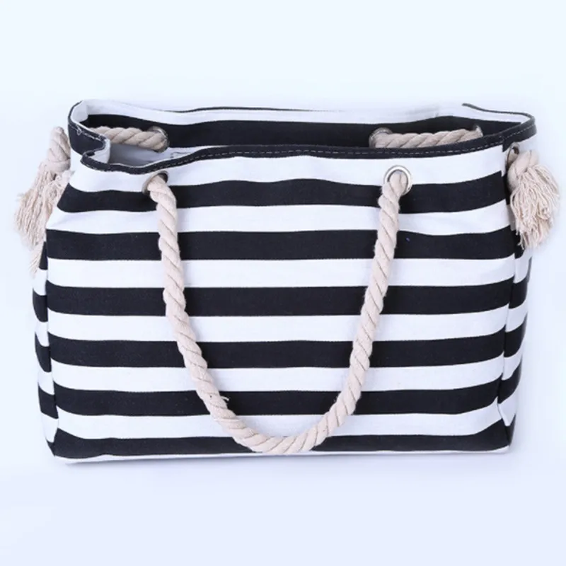 New Big Stripe shoulder handbags shopping bag beach handbag new fashion canvas bag wild rough twine striped beach bag drop ship 