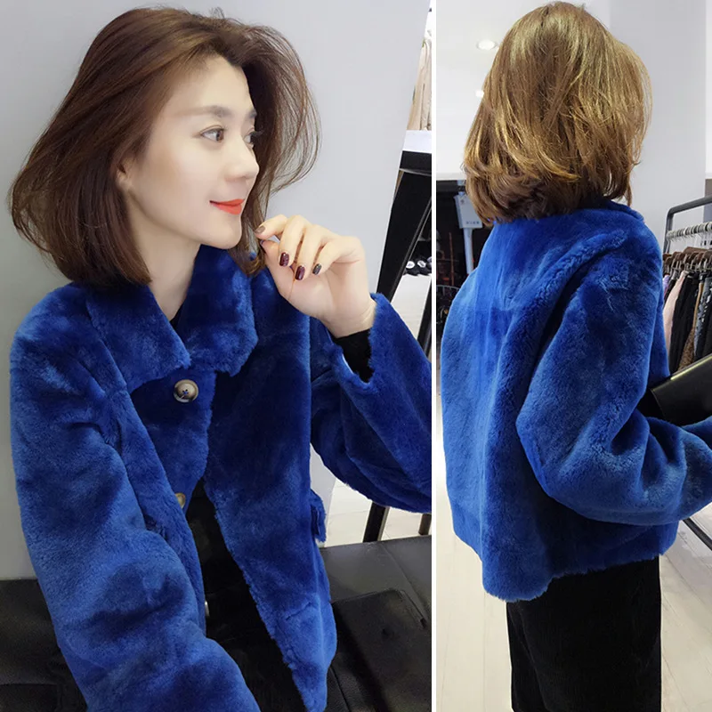 Women real fur Coat Female Jackets Solid Short Fashion Long Sleeve Wool Skin Winter Spring Warm Ladies' Top Short coat