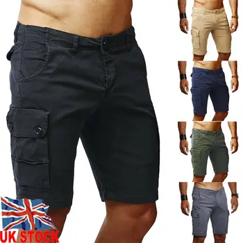 

Summer Mens Casual Solid Shorts Cargo Cotton Half Pant Stretch Slim Fit Short Stretch Pockets Men Beach Wear