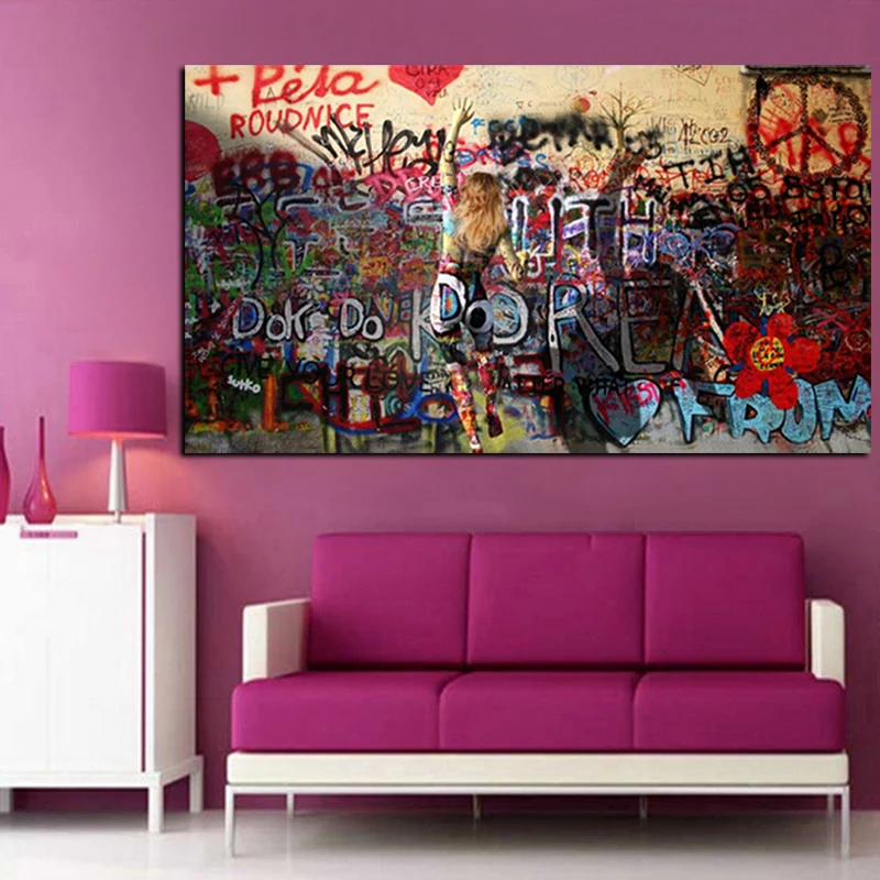 Banksy Art Woman Graffiti On the Wall Abstract Painting HD Print on Canvas Poster Pop Art Picture For Living Room Cuadros Decor (2)