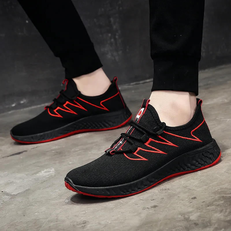 

Spring lace fly sneakers men's lightweight breathable wear student shoes running large size men's shoes