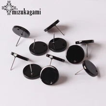 Akrilik düğme küpe Siyah Yuvarlak Taban Küpe Konektörü 12 MM 14 MM 16 MM 10 adet/grup DIY Takı Için Küpe Yapımı aksesuarları