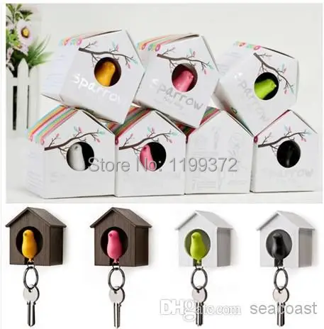 Stylish Lover Sparrow Key Ring Birdhouse Gadget Wall Hook Holder Keychain ODCA 