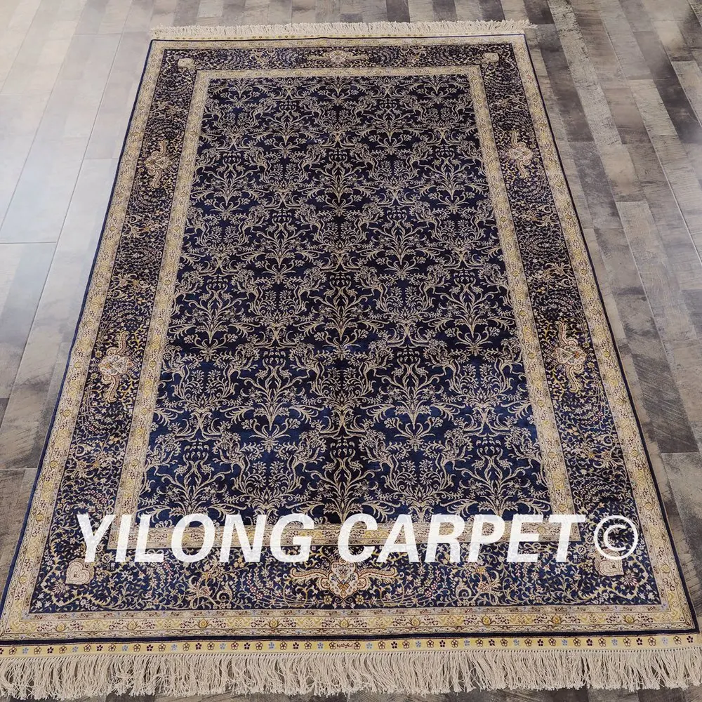 Yilong 5 'x 8' шелк на шелке восточные местности синие шелковые Коврики ручной