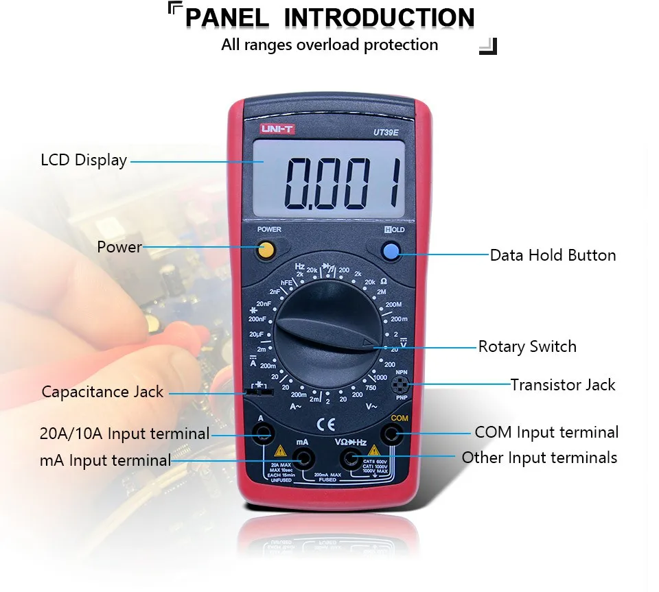 Цифровой мультиметр UNI-T UT39A/UT39B/UT39C/UT39E AC DC Ручной мультиметровый rms с ЖК-дисплеем