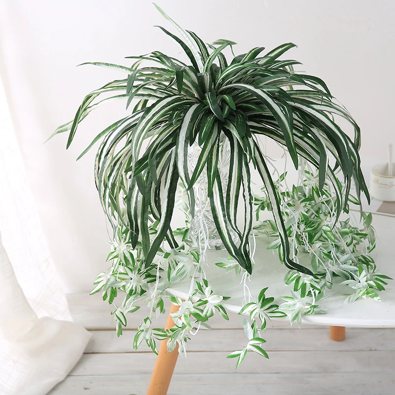 

Simulation Chlorophytum Artificial Flowers Plants Wall Hangingpotted Green Plants PVC Fake Flower Living Room Decor 5 Heads