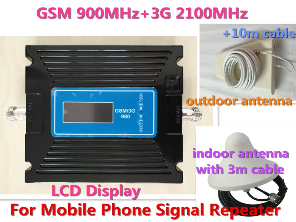 

Full Set Dual band GSM 3G booster with Signal Display Screen including Antenna and Cable, GSM WCDMA Repeater Set at 900 2100 Mhz