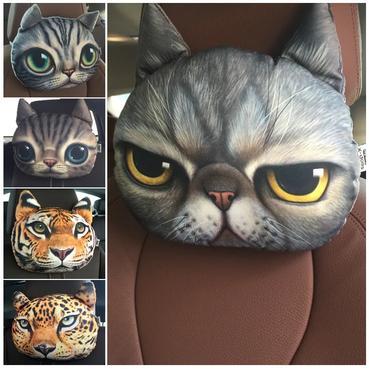 

3D Printed Dog face Car Headrest New Arrival Activated Carbon Seat Covers Supplies Neck Auto Safety Car Styling