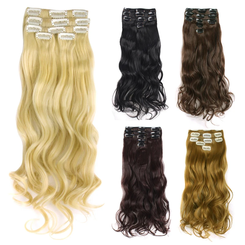 

MapofBeauty Brown Blonde Black 11 Clip In one piece Hair Extensions Synthetic Heat Resistant Long Wave Wigs For Women Hairpieces