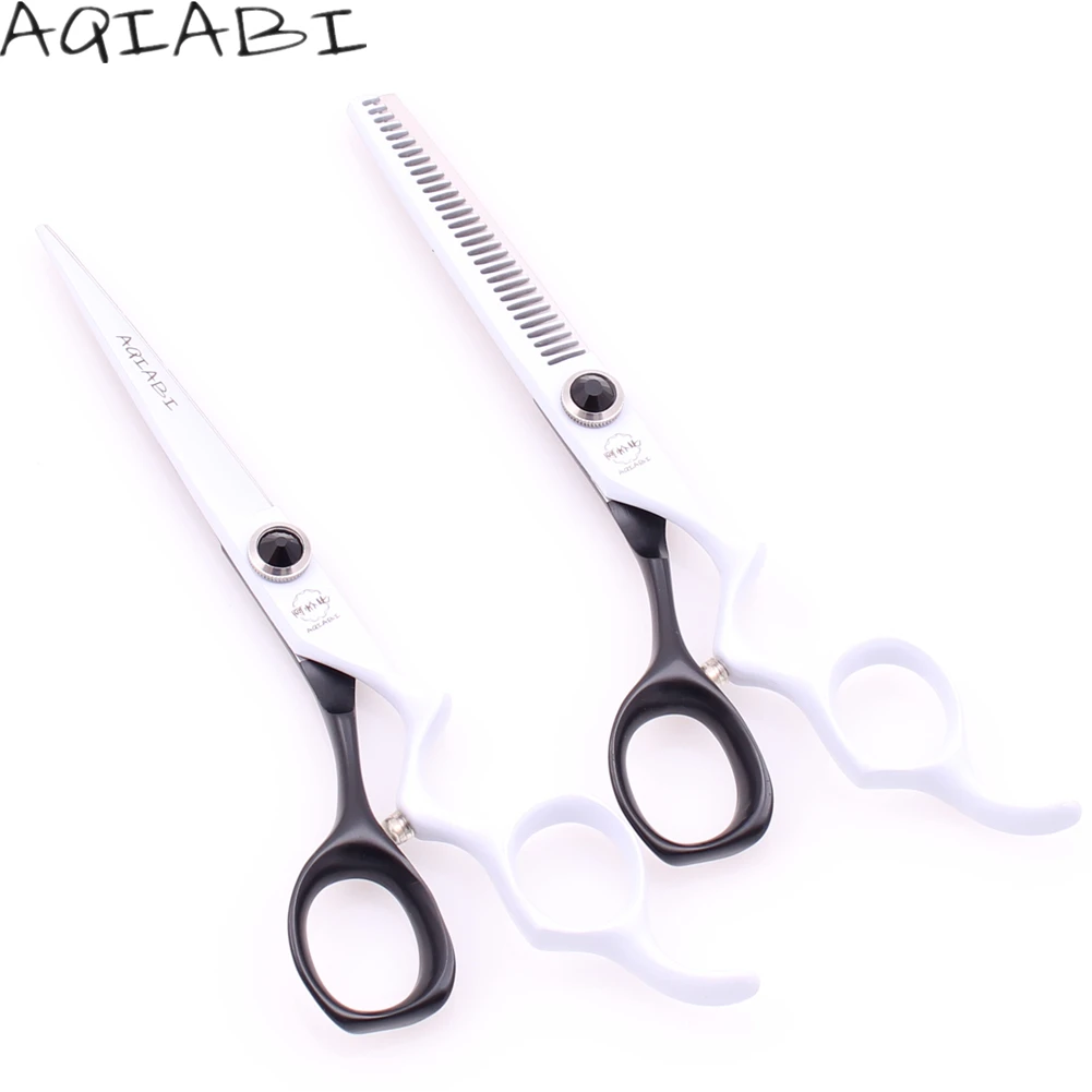 

Professional Hair Scissors 5.5" AQIABI 440C White&Black Straight Scissors Hair Thinning Shears Barber Scissors New Arrival A9016