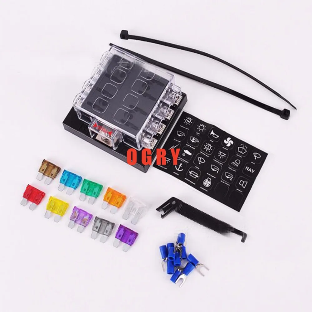 

8way fuse set Terminals Circuit ATC ATO Car Auto Blade Fuse Box Block Holder with 4 pcs fuse,fuse puller and 10 terminals 12-32V