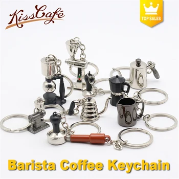 

Creative Barista Coffee Tamper Keychain Coffee Machine Handle Moka Pitcher Keyring Portable Coffeeware Espresso Accessories Gift