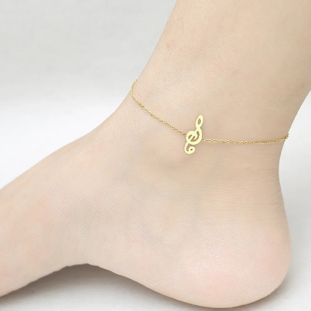 

music notes ankle bracelet on the leg for women anklet barefoot foot chain beach stainless steel jewelry accessories silver gold