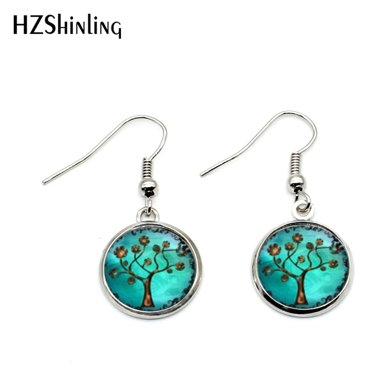 

NHE-005 Silver Fish hook Copper Abstract Tree Earrings Charms Art Picture Tree of life Earring Handmade Jewelry