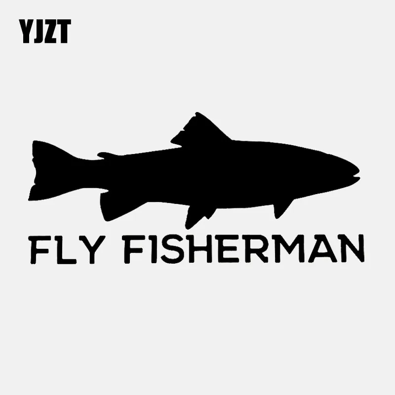 YJZT 16.9CM*7.6CM Trout Fly Fishing Vinyl DecalCar Sticker Black/Silver C24-0664