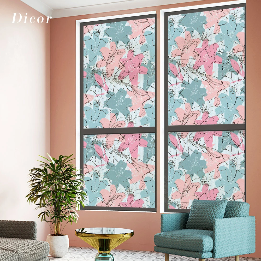 

Sketch Art Stained Window Decorative Film Flowers BLT2377KJ