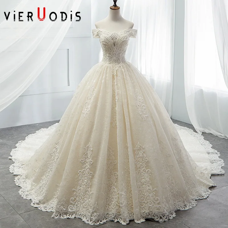 

100% Real Pictures Royal Train Vestidos Novia 2019 Cathedral Luxury Wedding Dress Sexy Crystals Glass Stones Vedtidos De Novia