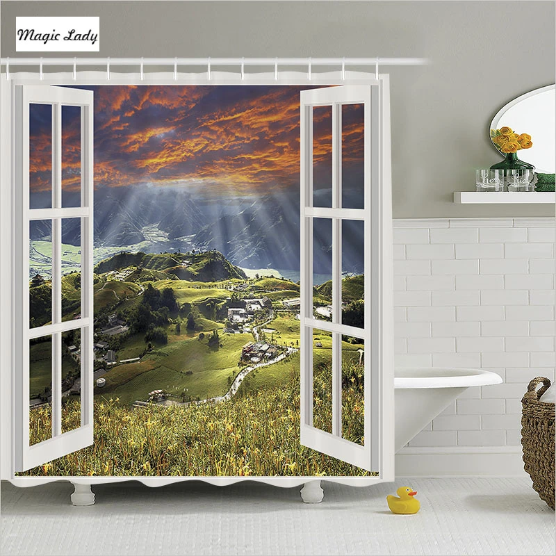 Shower Curtain Nature Bathroom Accessories Cityscape European Mountain Village Cottage Orange Green Home Decor 180 200 Cm Shower Curtain Shower Curtain Naturecurtain Shower Aliexpress
