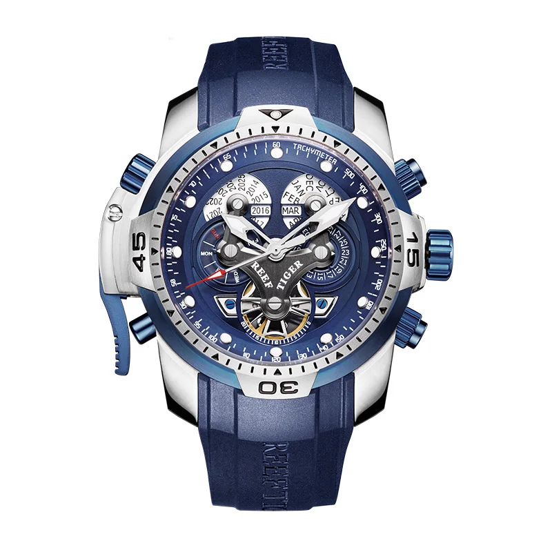 Риф Тигр/RT дизайнерские часы для мужчин большой циферблат сложная часы с вечным календарем резиновый ремешок часы RGA3503 - Цвет: RGA3503YLLB