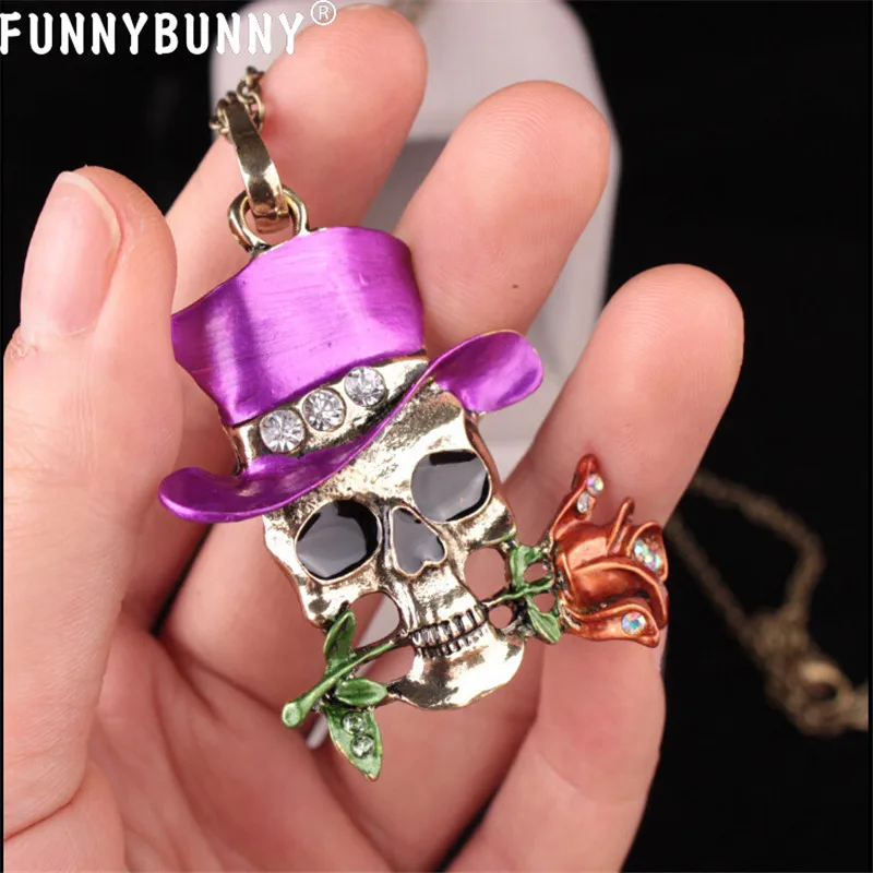 

FUNNYBUNNY Women Necklaces Skull Pattern Rose Flower Magician Halloween Punk Style Pendants Party favors